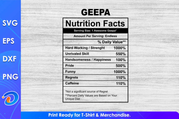Geepa Nutrition Facts Father's Day SVG Graphics